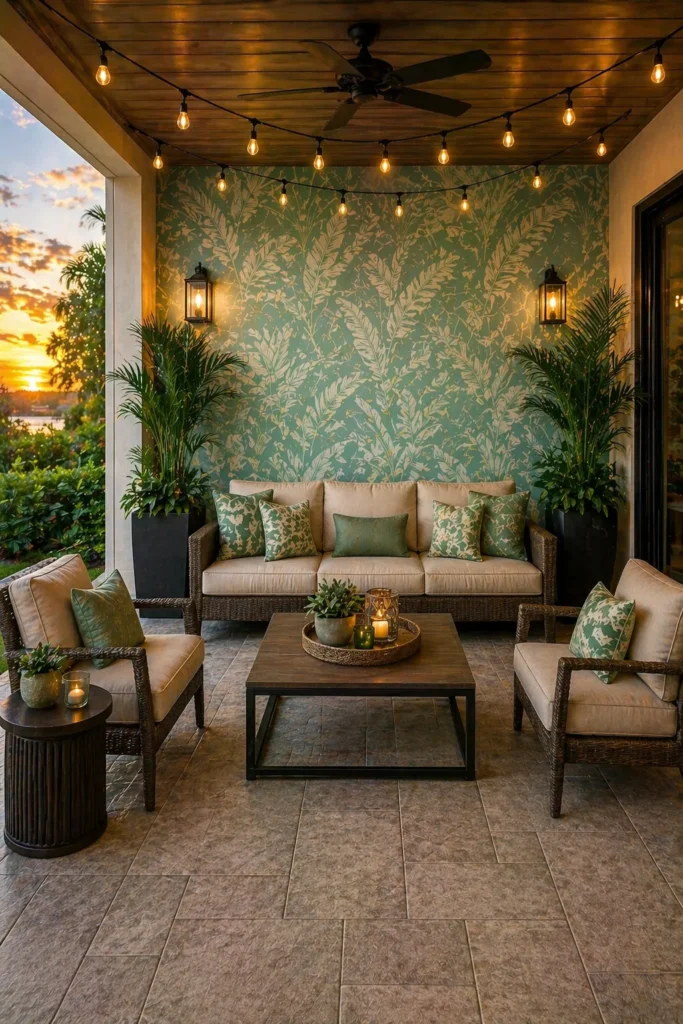 Seafoam Green Covered Patio Lounge Idea