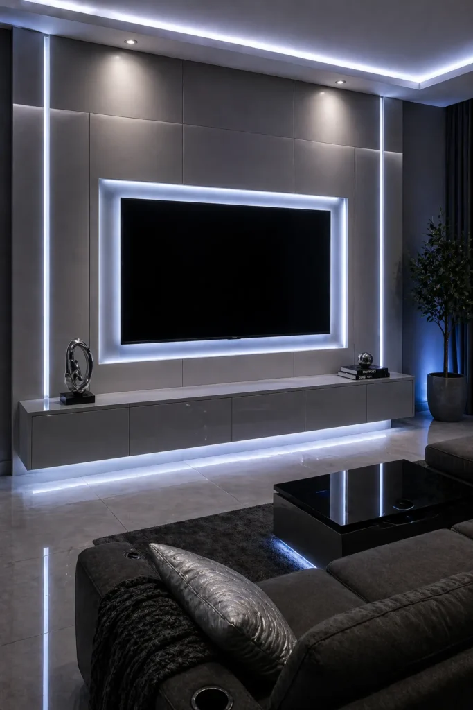 Silver Grey LED Media Wall Idea