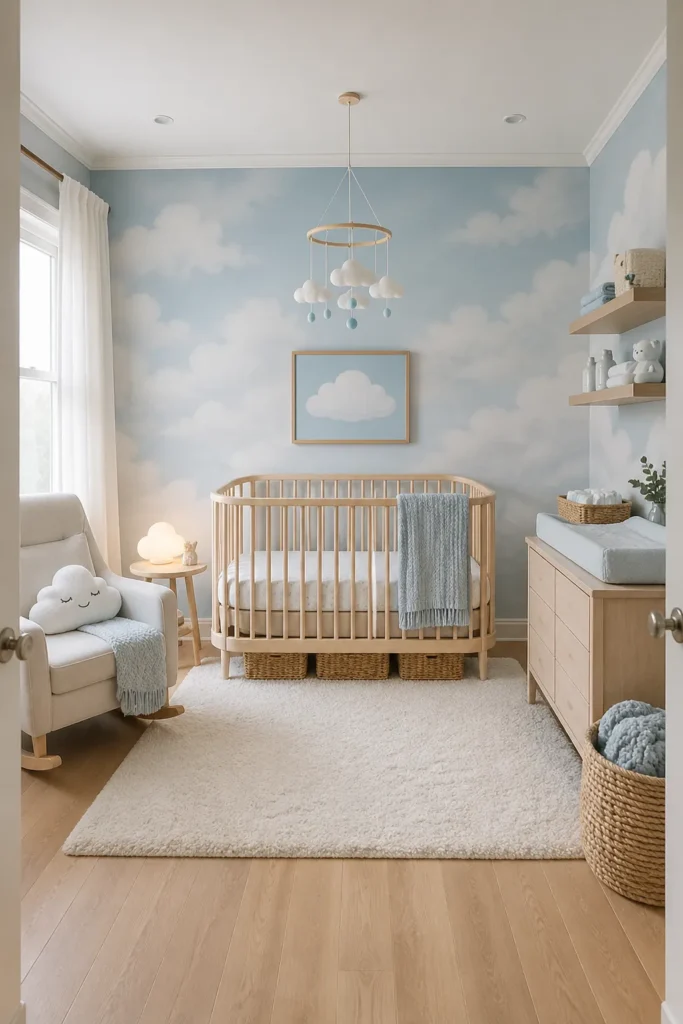Sky Dream Nursery with Floating Clouds Backdrop Idea