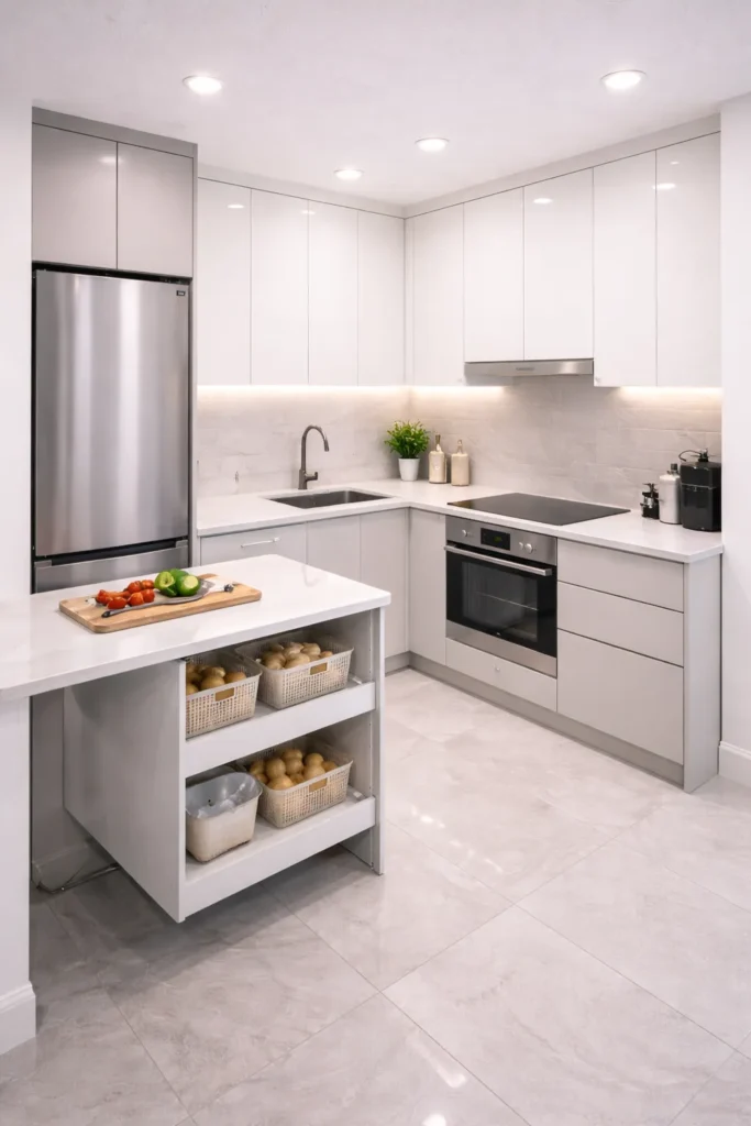 Sleek Handleless Small Kitchen with Seamless Look Idea