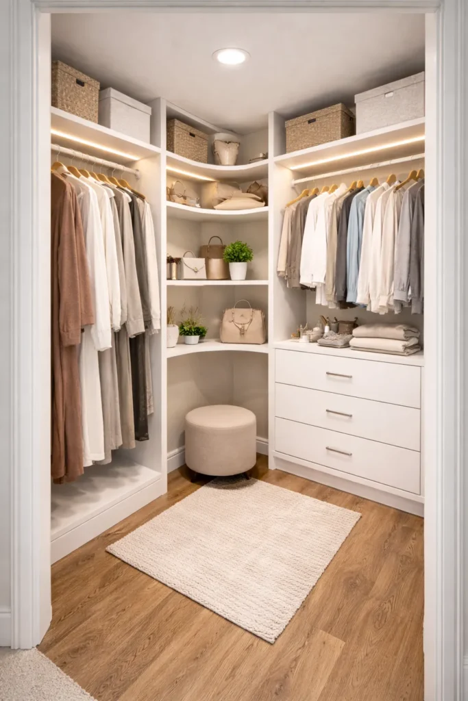 Small Corner Walk-In Closet Idea