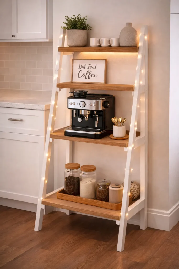 Small Ladder Shelf Coffee Bar Idea