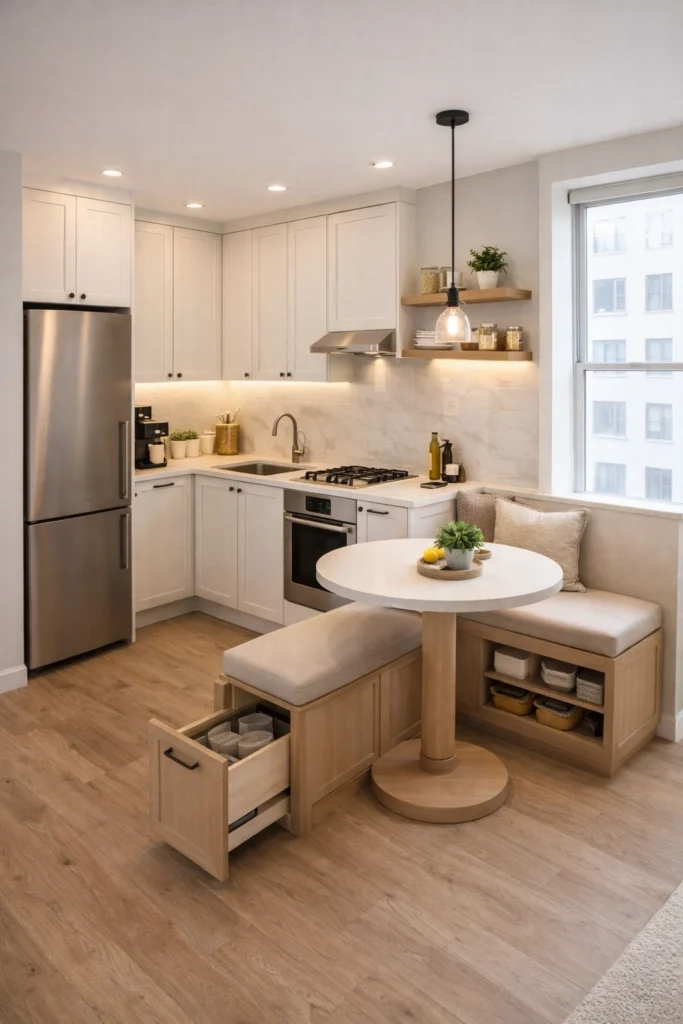 Small Kitchen with Built-In Dining Nook Idea