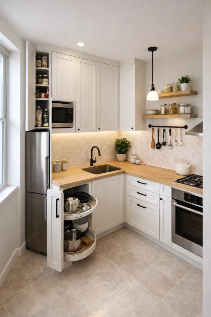 Small Kitchen with Corner Sink Layout Idea