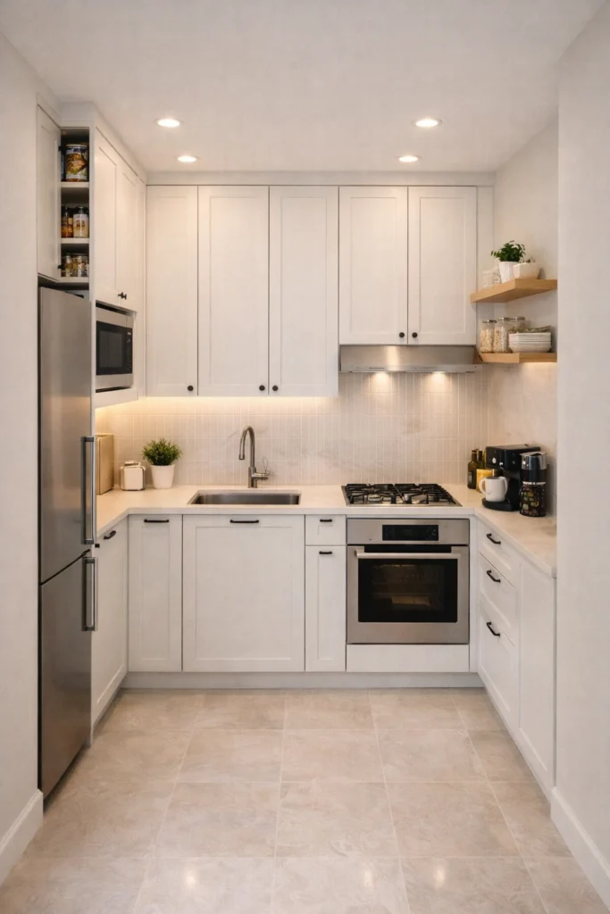 Small Kitchen with Vertical Tile Backsplash Idea