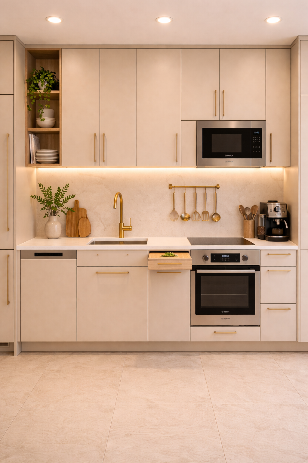 Small One-Wall Kitchen with Built-In Appliances Idea