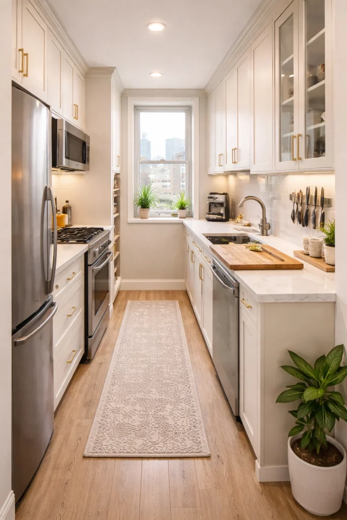 Small Window-Focused Kitchen with Compact Galley Layout Idea