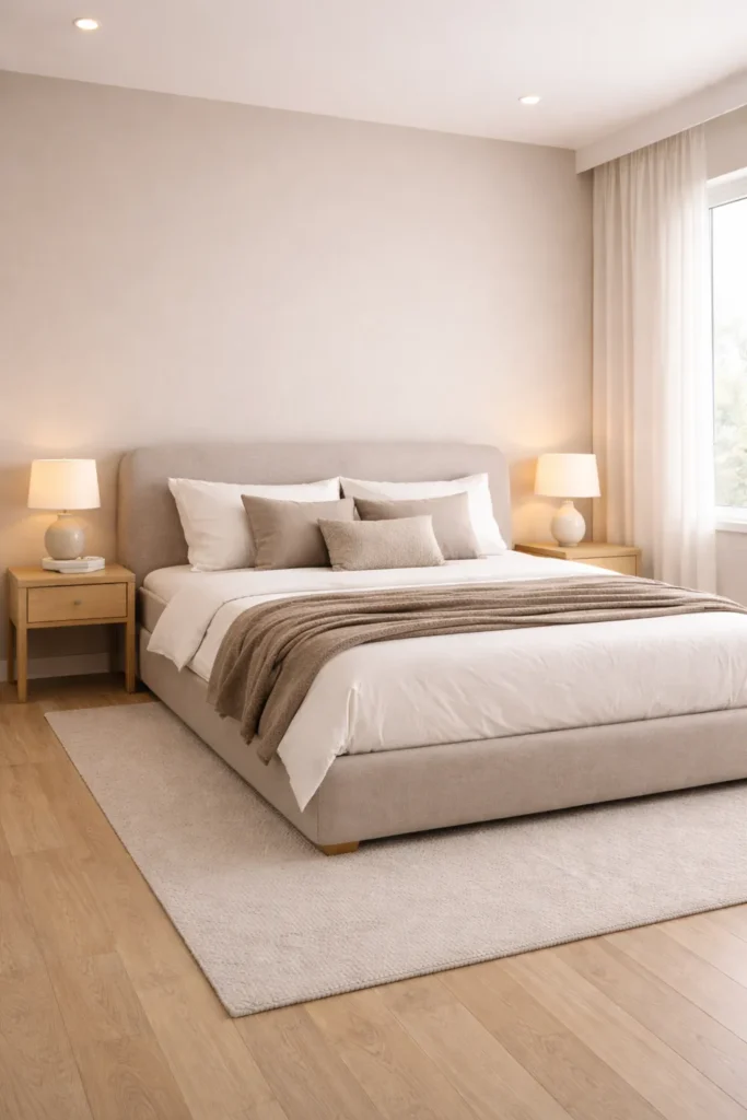 Soft Taupe Calm Minimal Bedroom Idea