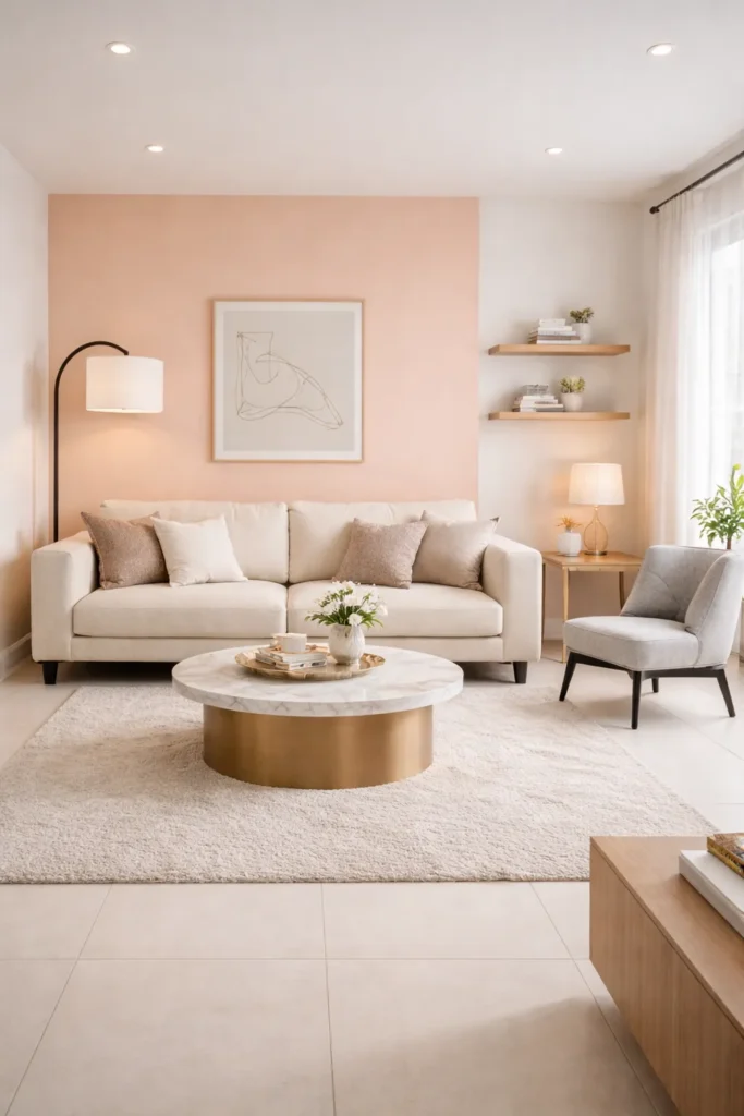 Soft Peach Stylish Living Room Idea
