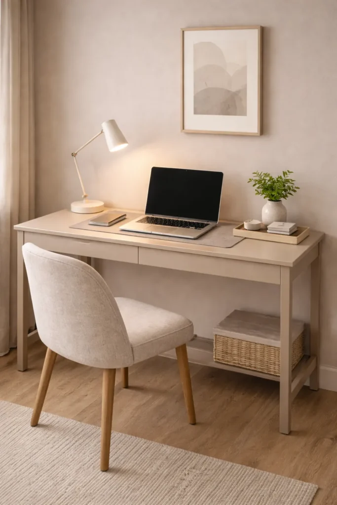 Soft Neutral Desk Setup Idea