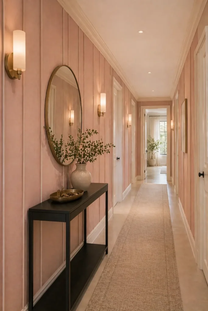 Soft Rose Panel Wallpaper for Hallway Sophistication Idea
