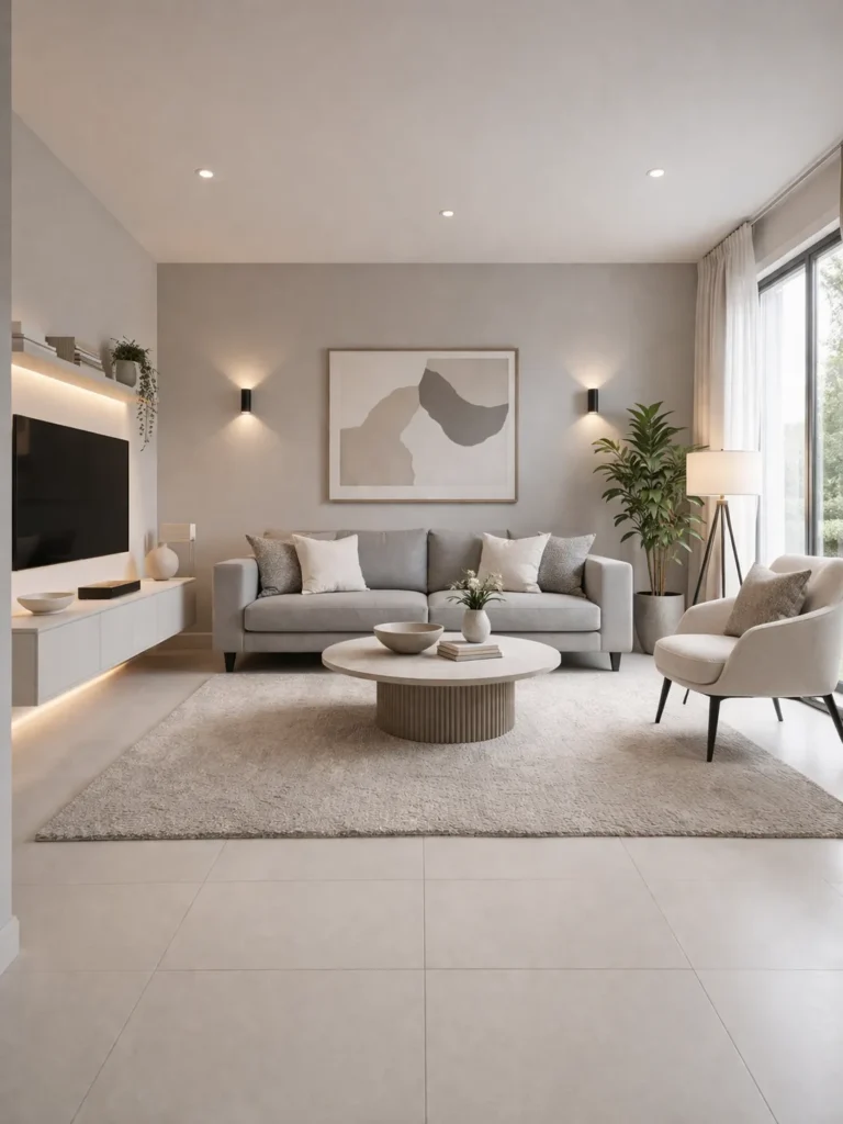 Soft Grey Minimal Stylish Living Room Idea