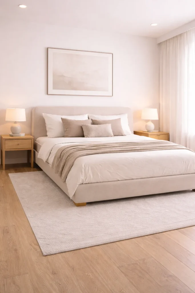 Soft White Minimal Bedroom With Neutral Layers Idea