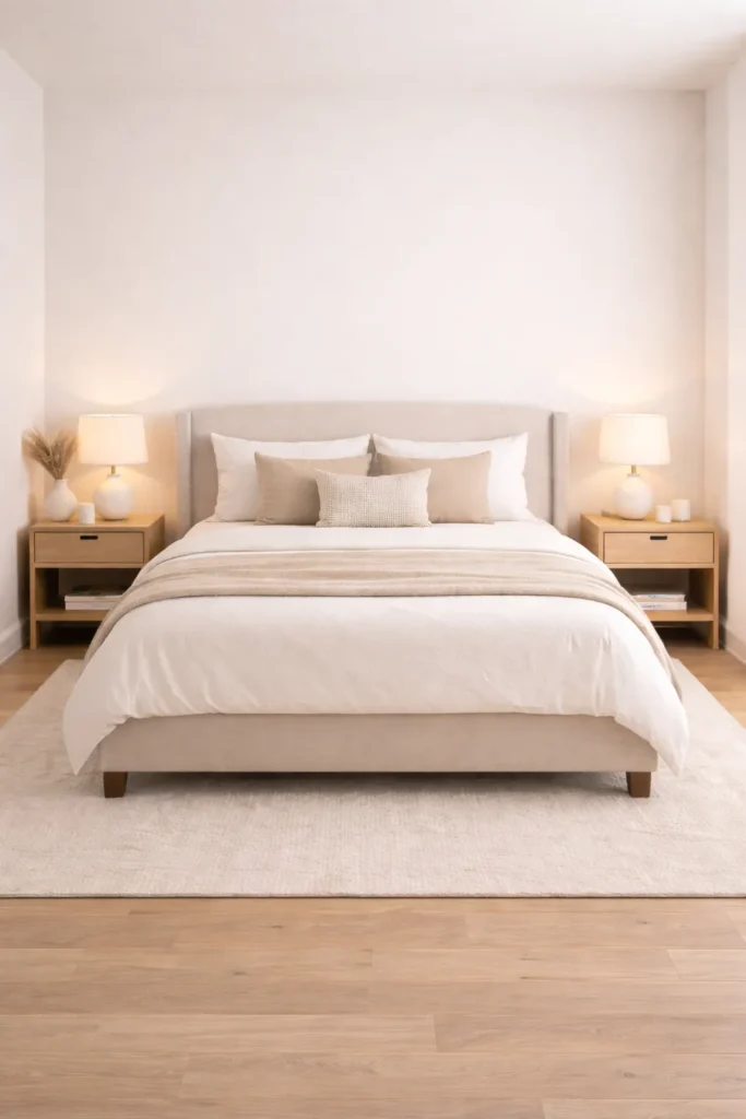 Soft Cream Minimal Bedroom With Elegant Neutral Layers Idea