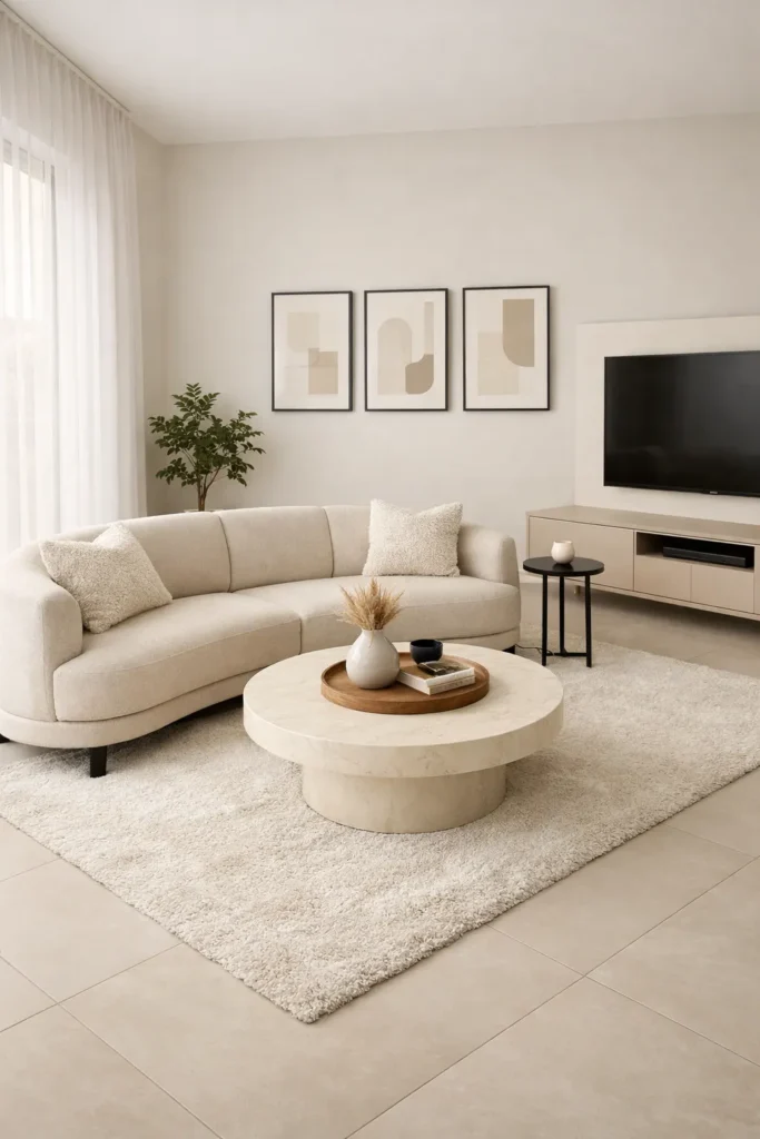 Soft Beige Curved Sofa Stylish Living Room Idea