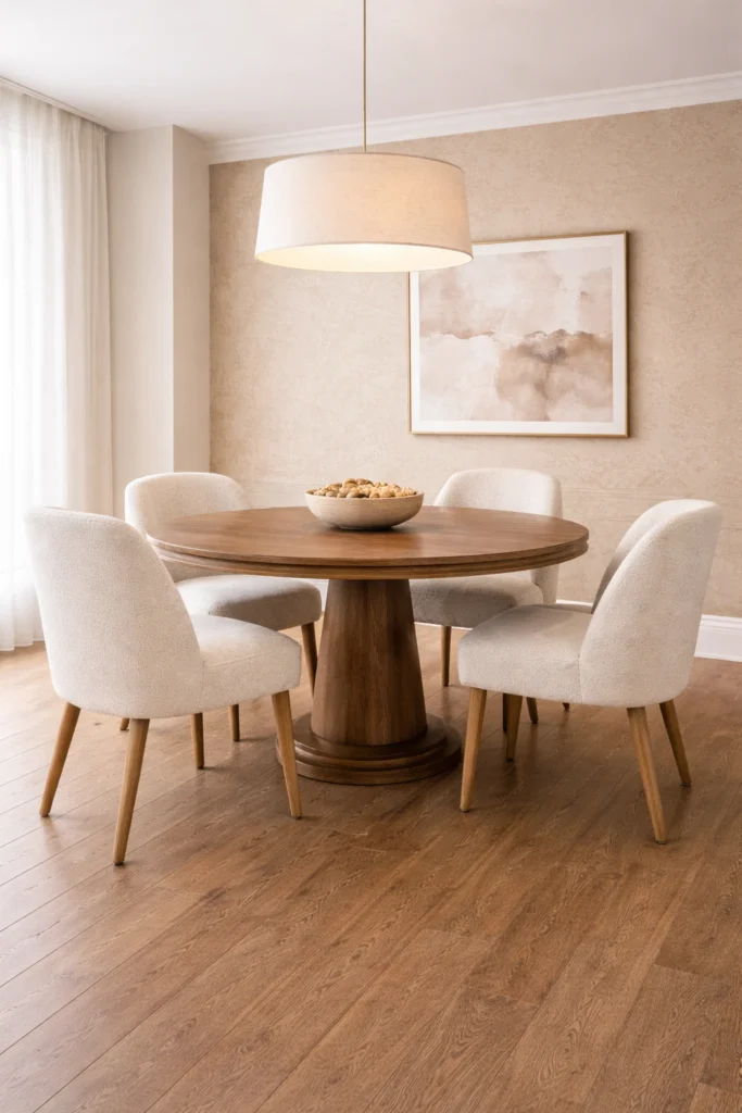 Soft Beige Dining Room with Elegant Texture Idea