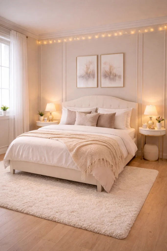Soft Beige Feminine Bedroom Idea