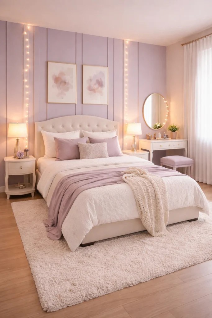 Soft Lavender Panel Wall Bedroom Idea