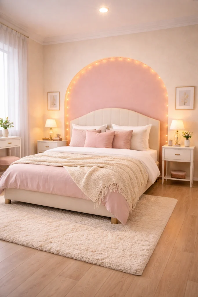 Soft Pink Arch Headboard Bedroom Idea