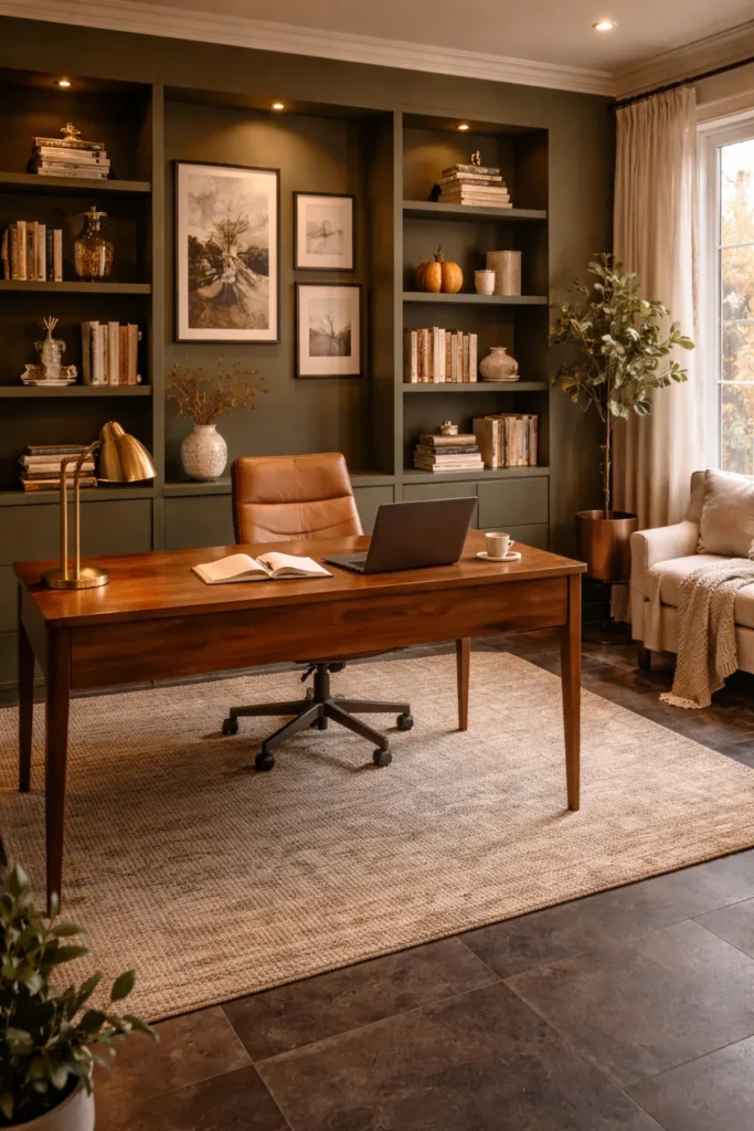 Sophisticated Fall Home Office Setup Idea