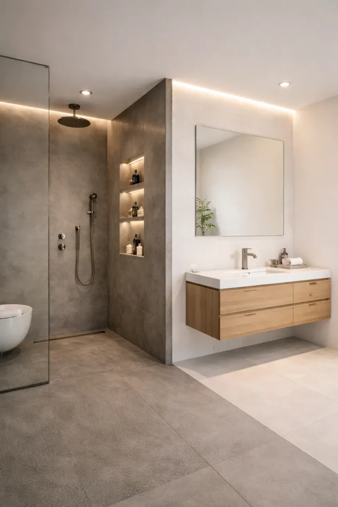 Split-Zone Wet & Dry Bathroom Layout Idea