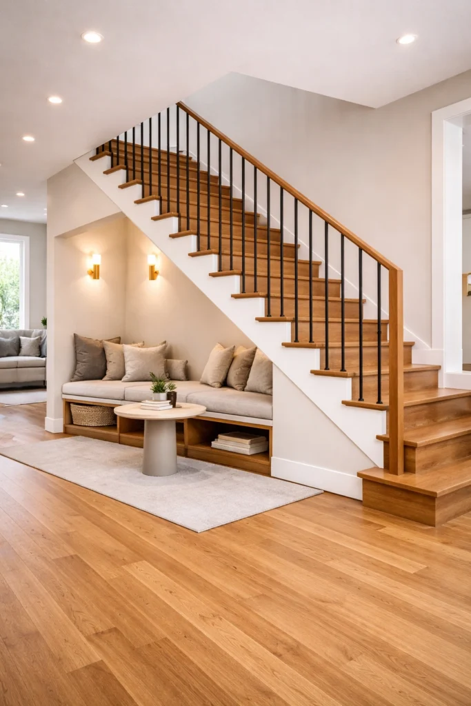 Staircase with Under-Stair Seating Area Style