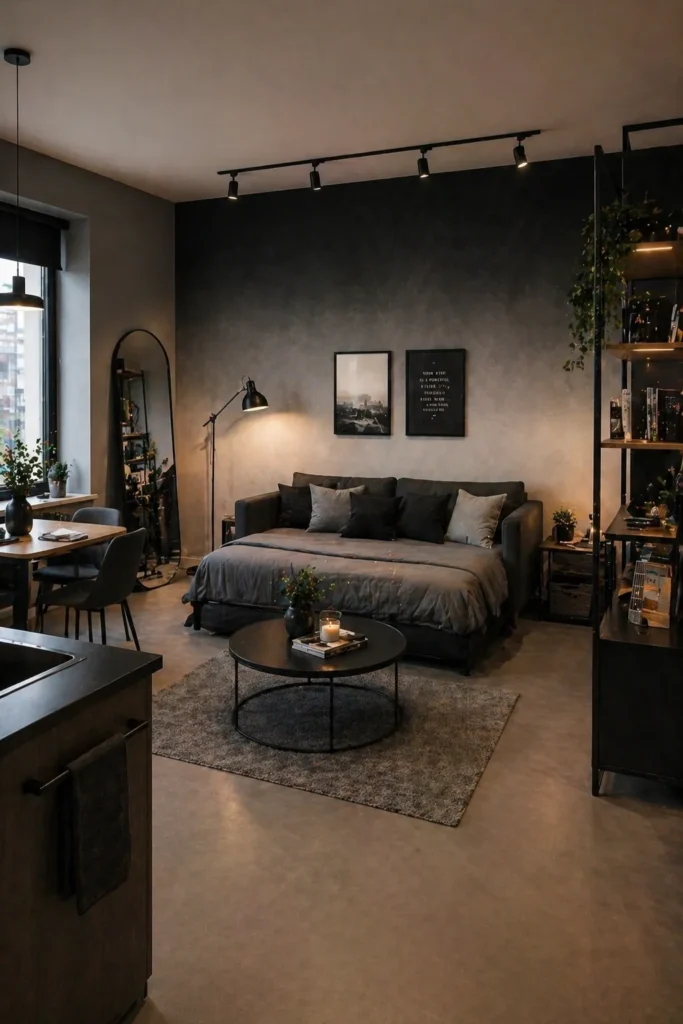 Studio Apartment with Black Ombre Wallpaper Idea