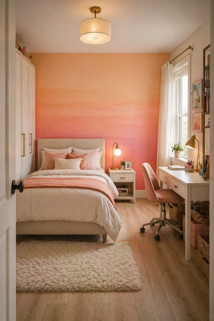 Sunset Ombre Teen Bedroom Wall Idea