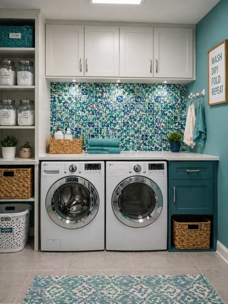 Teal Mosaic Laundry Room Wall Idea