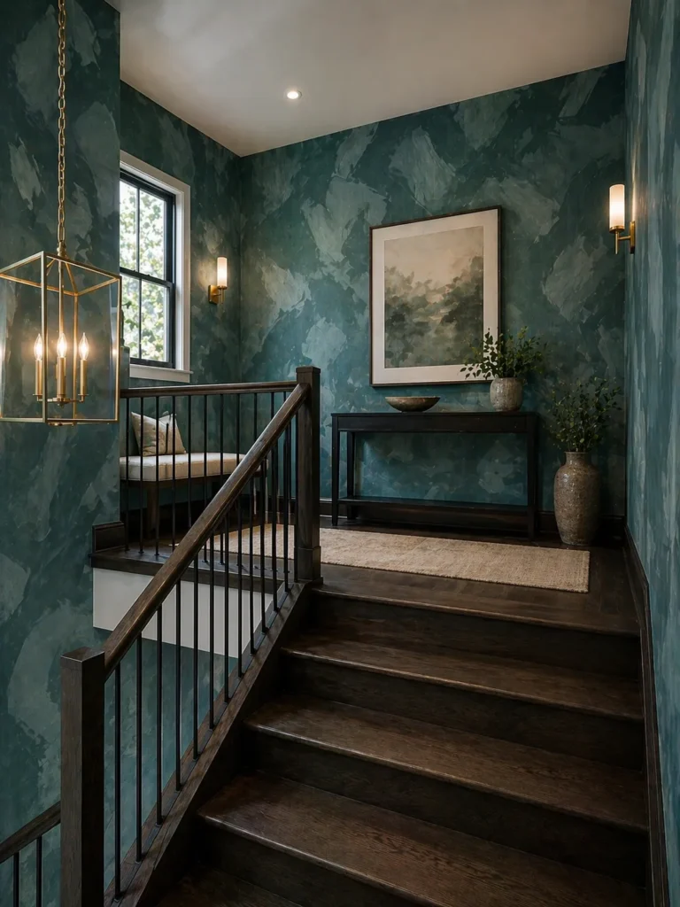 Teal Green Staircase Landing Statement Idea