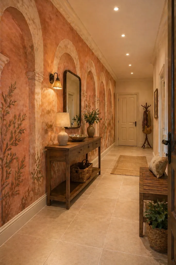 Terracotta Mediterranean Hallway Arch Wall Idea