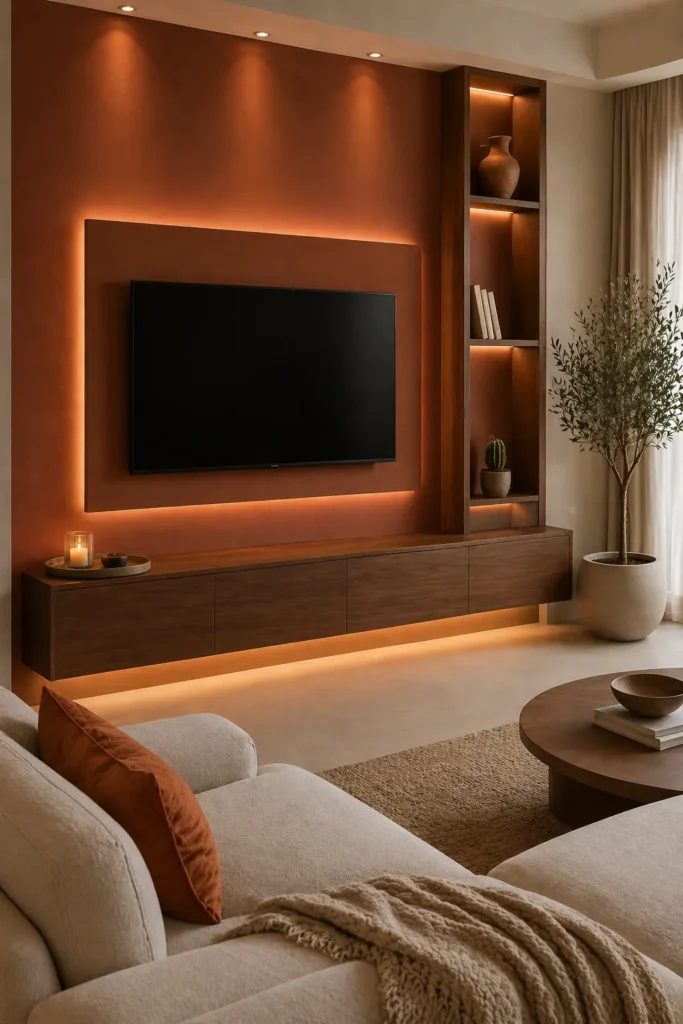 Terracotta Modern Feature Media Wall Idea