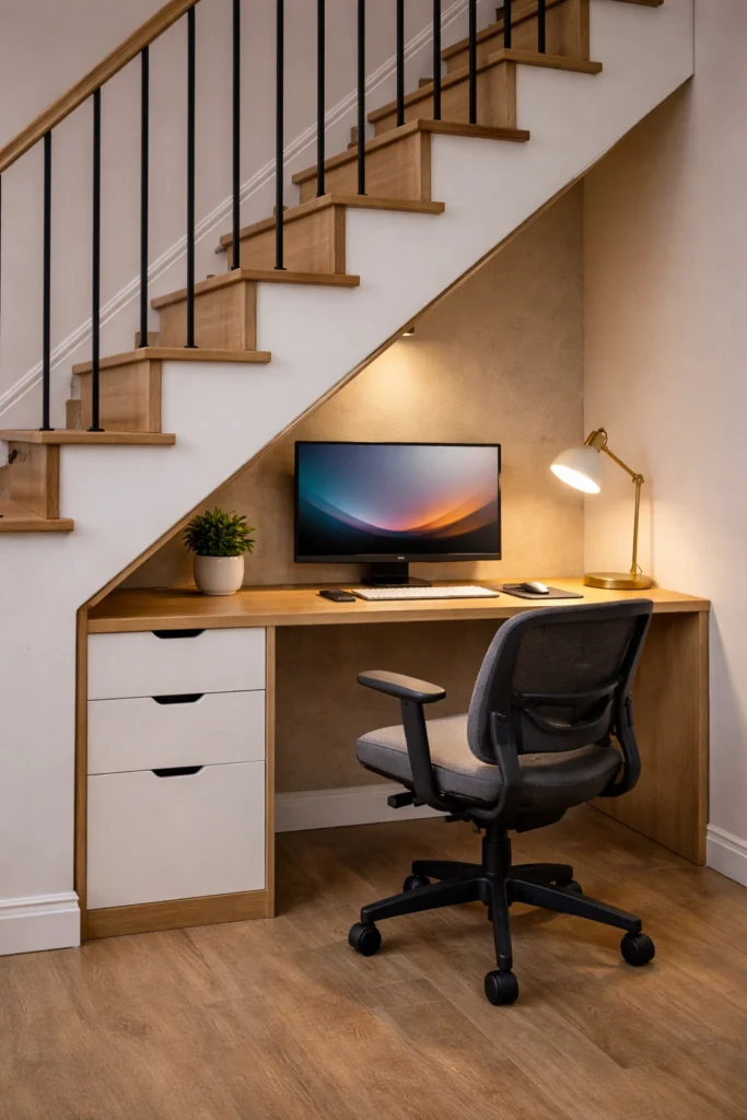 Under-Stairs Compact Desk Idea
