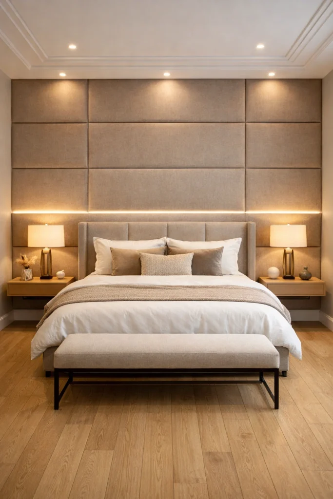 Upholstered Fabric Panel Bedroom Wall Idea