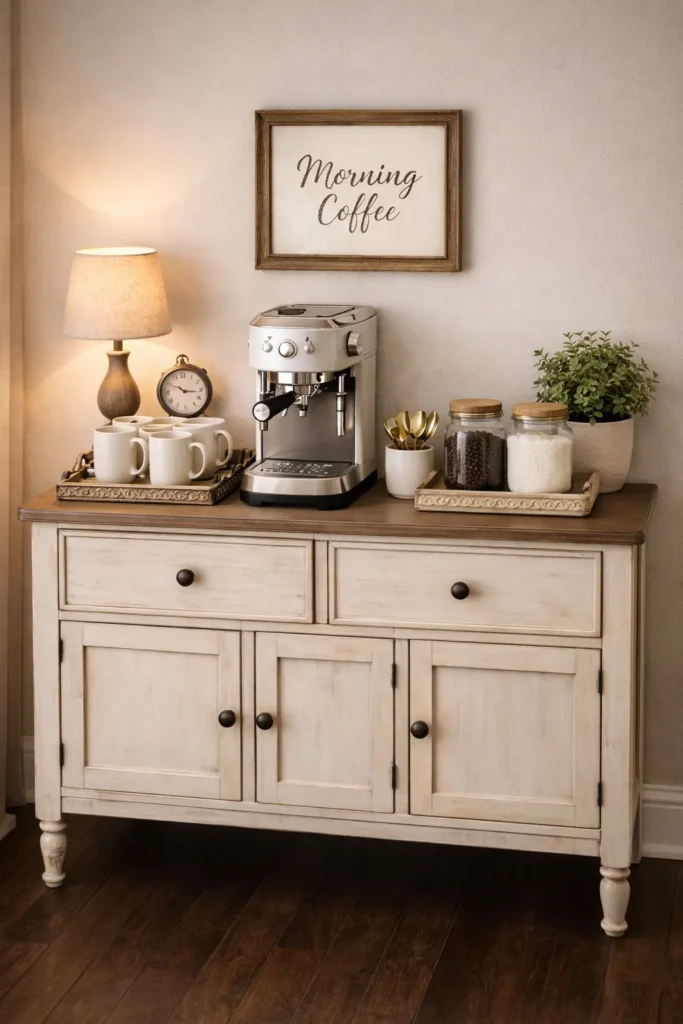 Vintage Sideboard Coffee Bar Idea