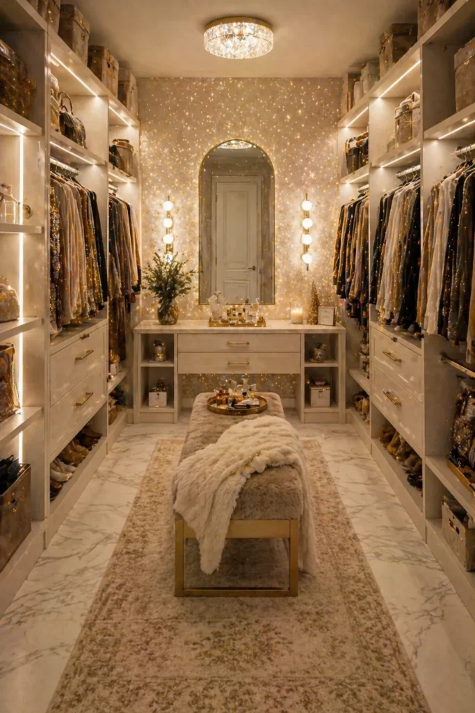 Walk-In Closet Champagne Sparkle Wall Idea