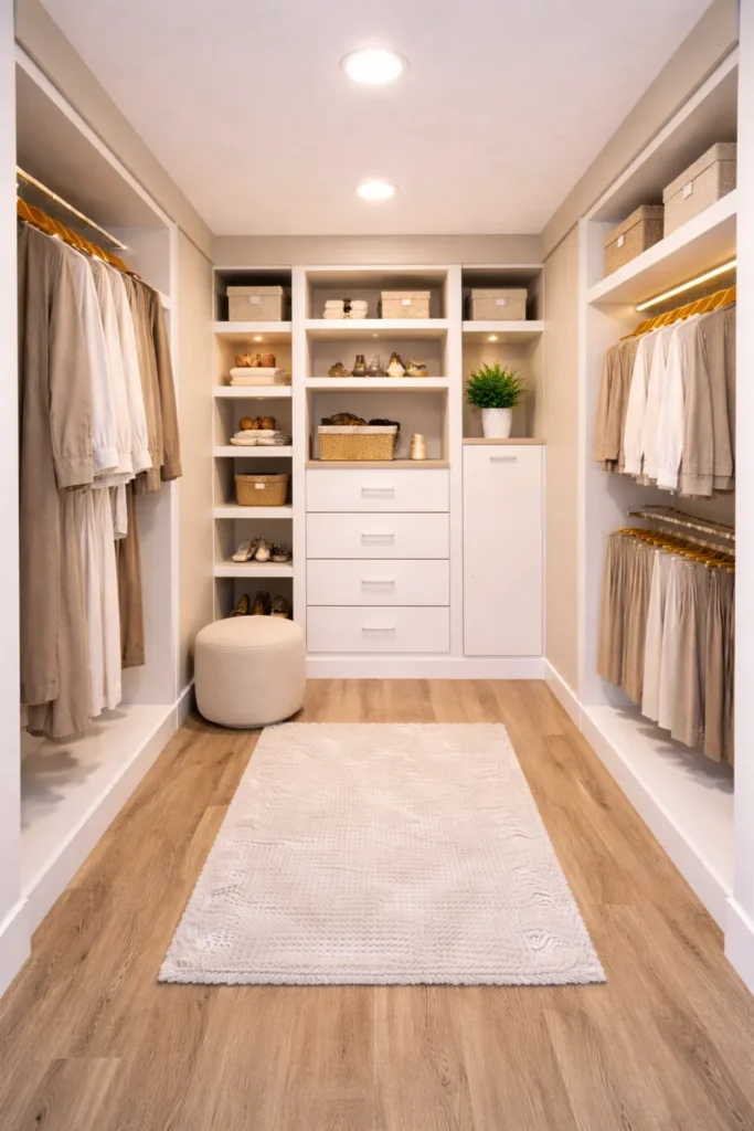 Walk-In Closet With Mixed Height Storage Idea
