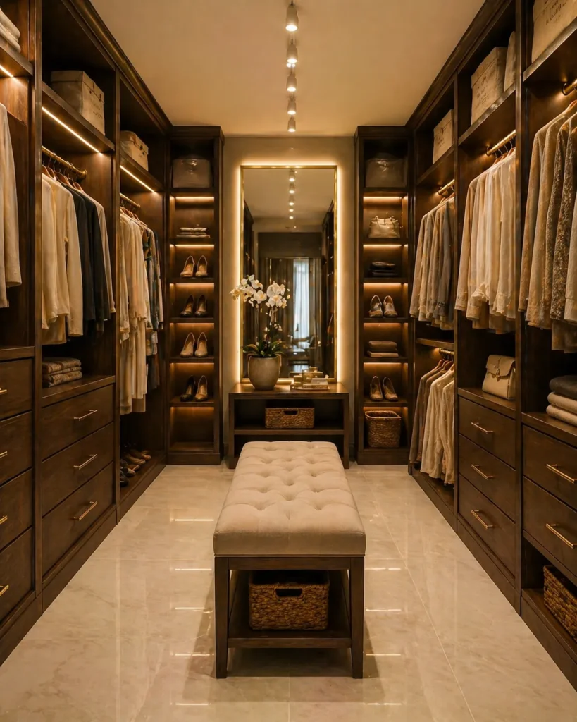 Walk-in Closet with Brown Built-ins Idea