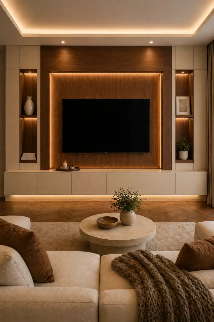 Walnut & Cream Balance Media Wall Idea