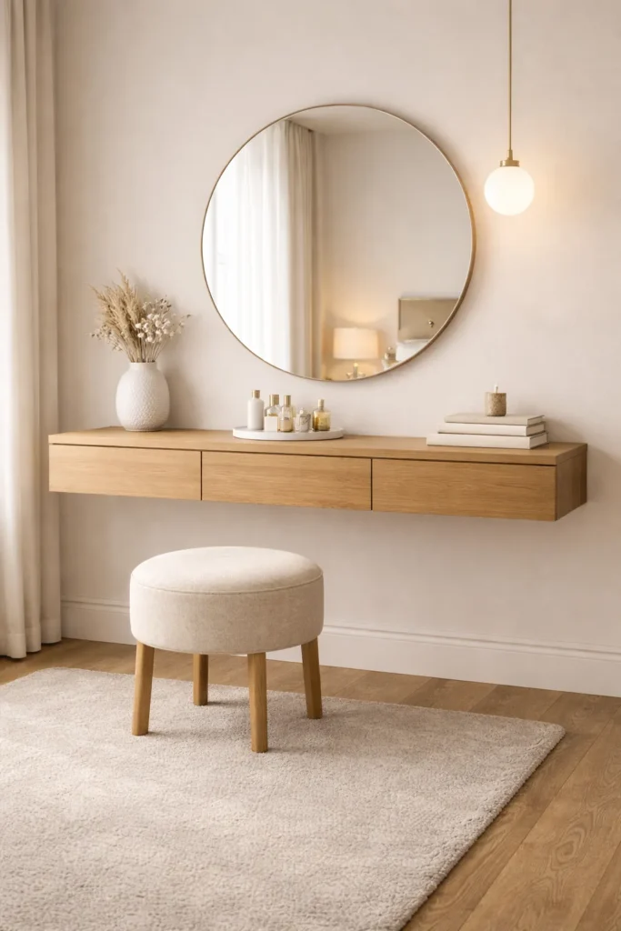 Warm Wooden Minimal Bedroom Vanity Idea