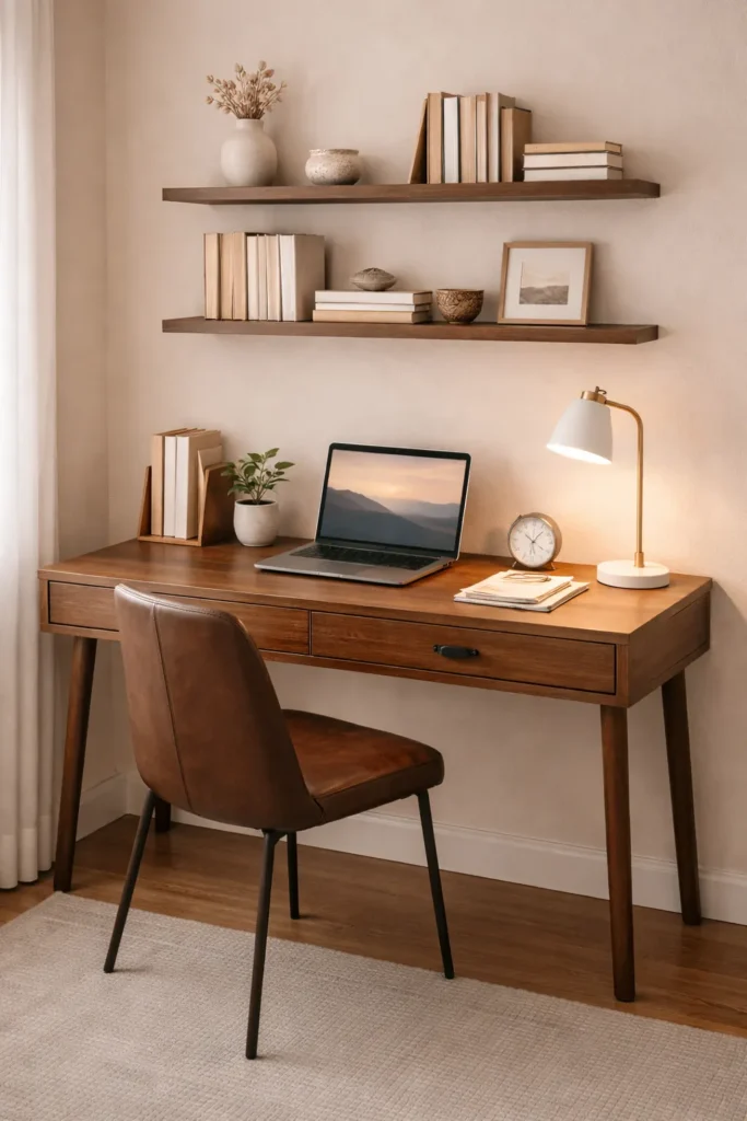 Warm Wooden Study Desk Setup Idea