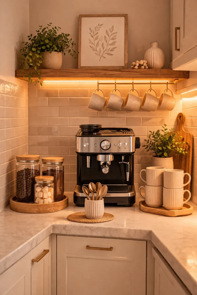 Warm Beige Coffee Bar Idea