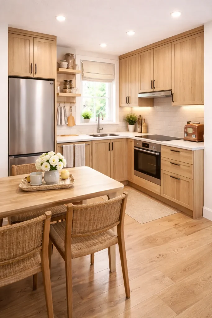Warm Wood Small Kitchen with Natural Feel Idea