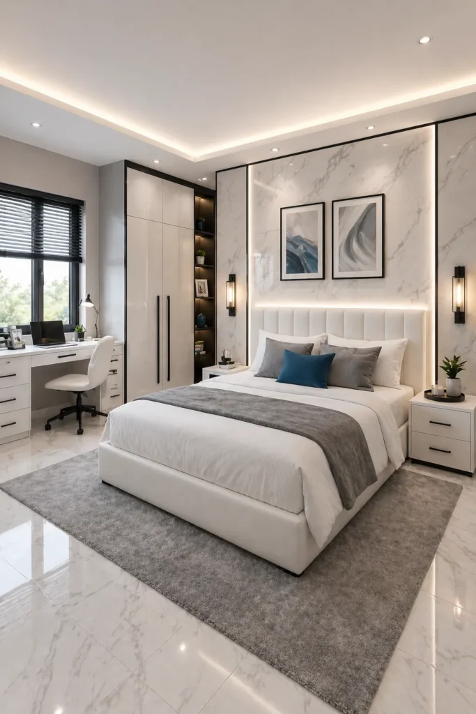 White Marble Style Bedroom Idea