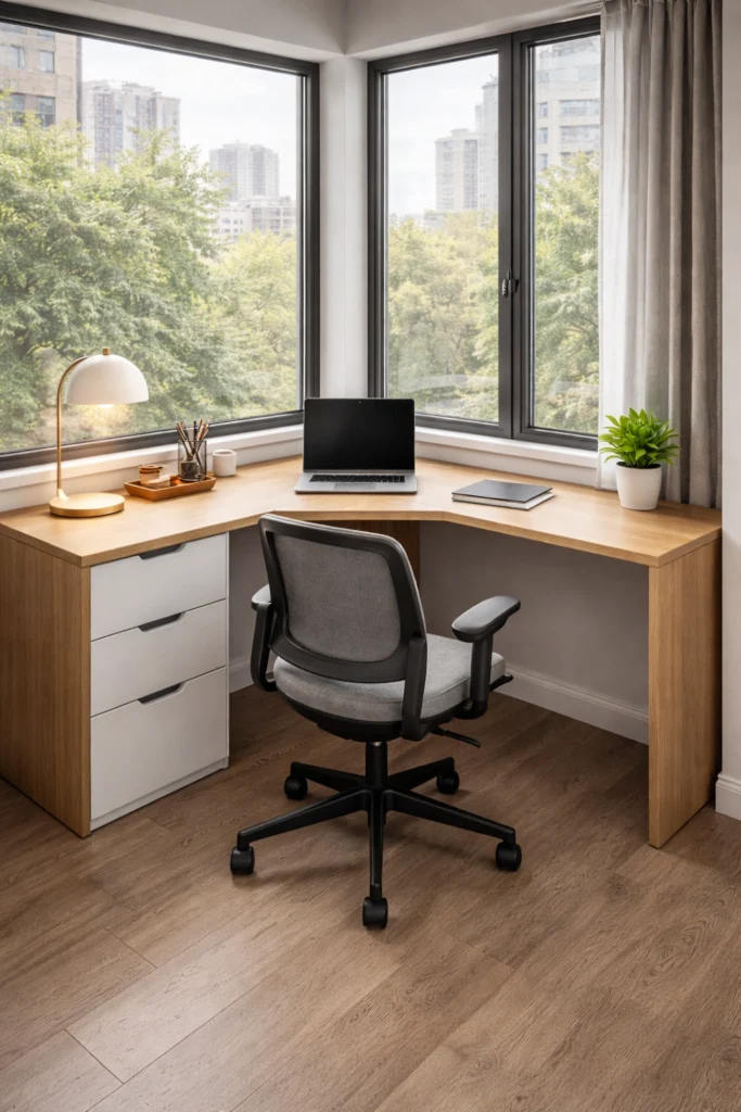 Window Corner Wrap Desk Idea