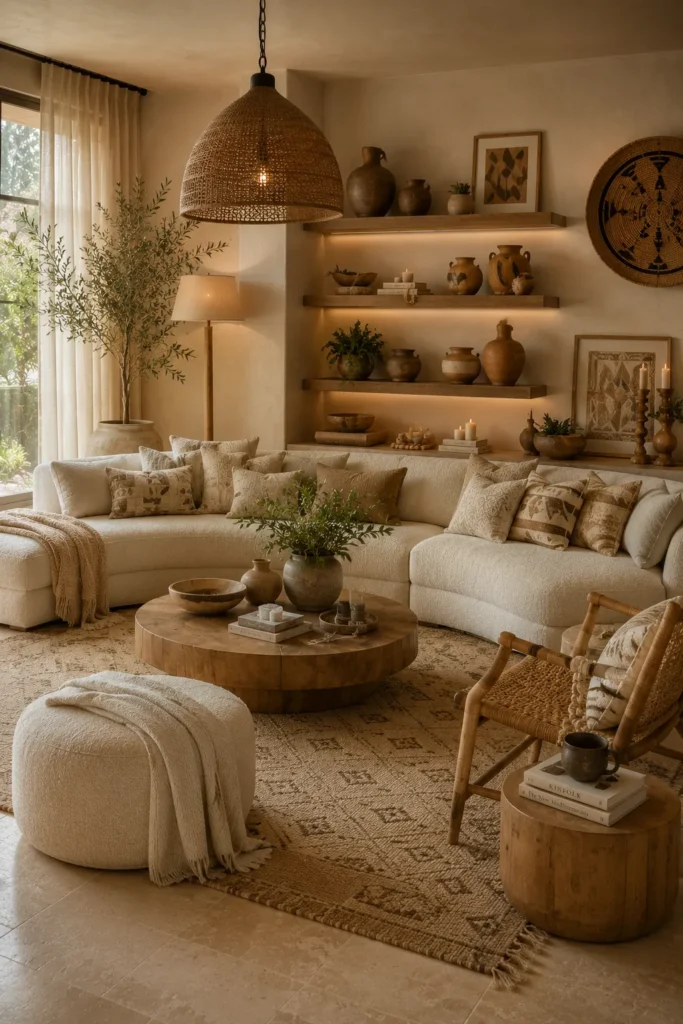 Afrohemian Living Room With Layered Neutral Tones Idea