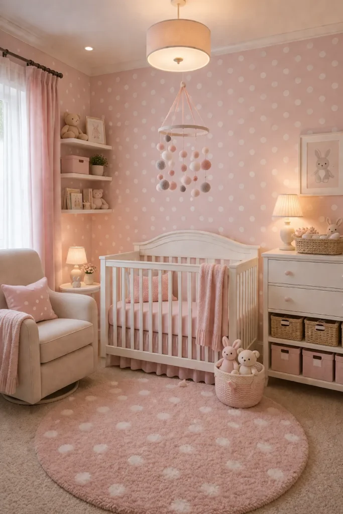 Baby Pink Polka Dot Delight Nursery Idea