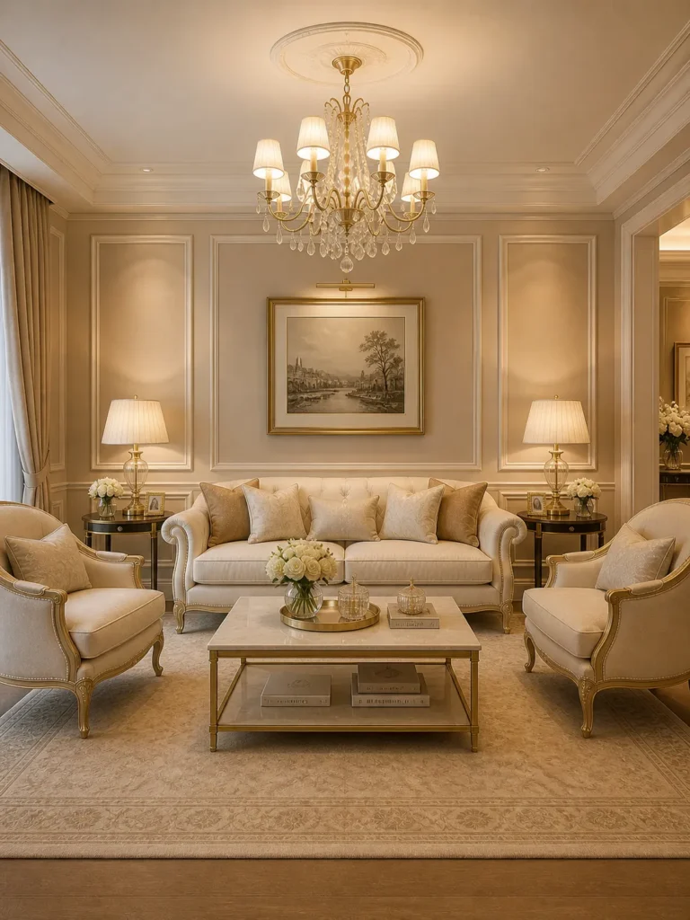 Beige Hotel-Style Rococo Living Room Idea