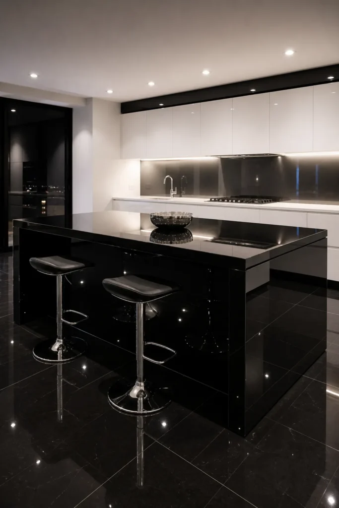 Black Gloss Island with Reflective Surface Idea