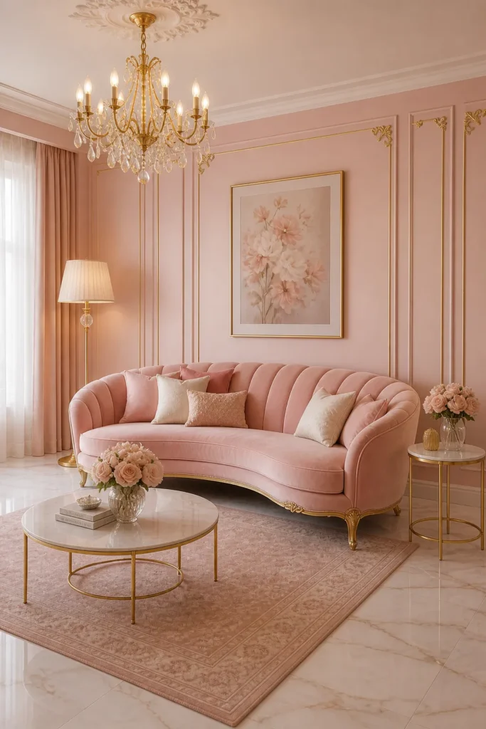 Blush Pink Feminine Rococo Lounge Idea